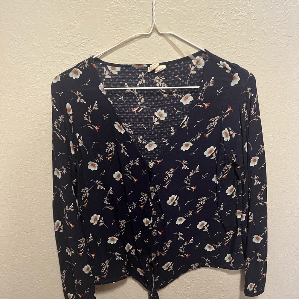 Navy work top with tie front